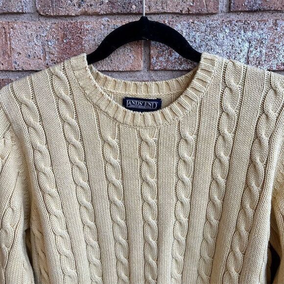 Lands' End Women's Cable Knit Sweater Yellow Pullover Size S 6-8 - Picture 3 of 4